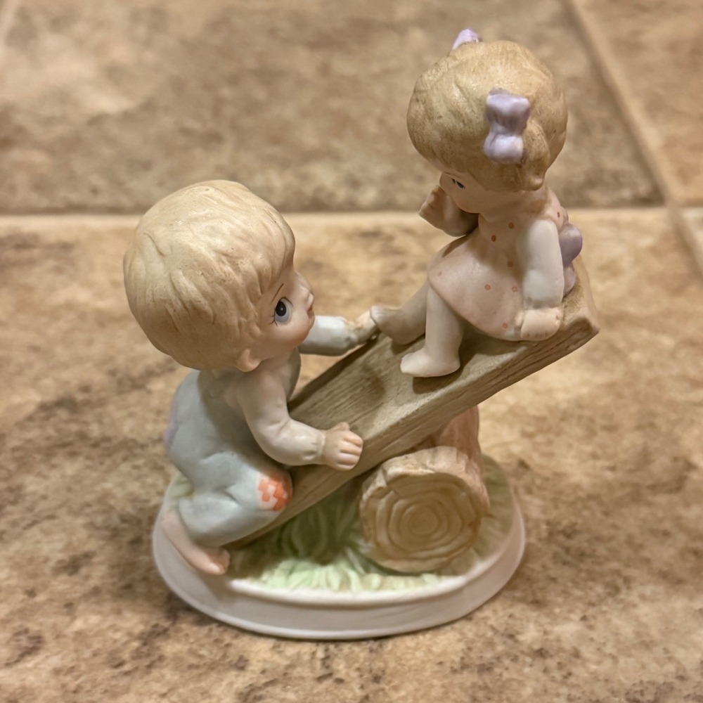 Vintage Homco Porcelain Figurine 1406 Boy and Girl on Seesaw Bisque Ceramic